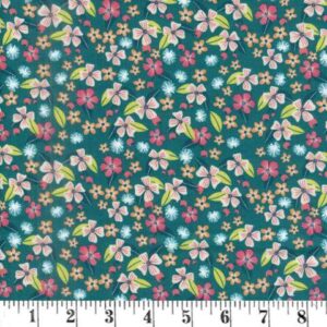 Junglemania - Flowers on Teal fabric
