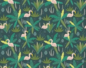 Junglemania - Flamingos - Green Fabric