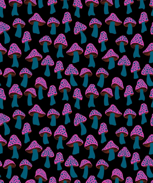 Pink Mushroom Metallic Cotton Fabric