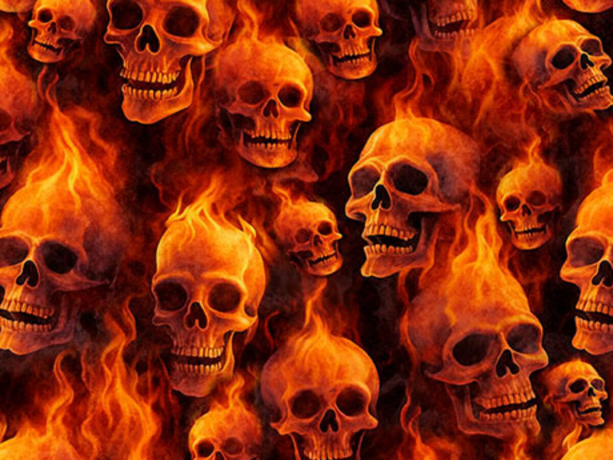 Flaming Skulls - Burnt Orange - 118 Fabrics & More