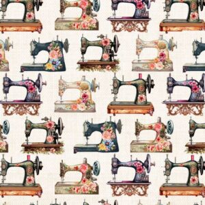 Floral Sewing Machine - Ecru