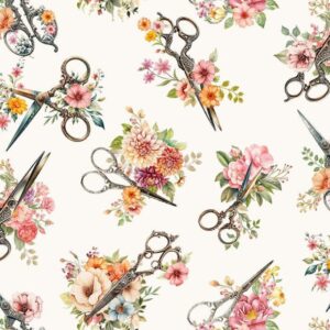 Tossed Floral Scissors - Cream